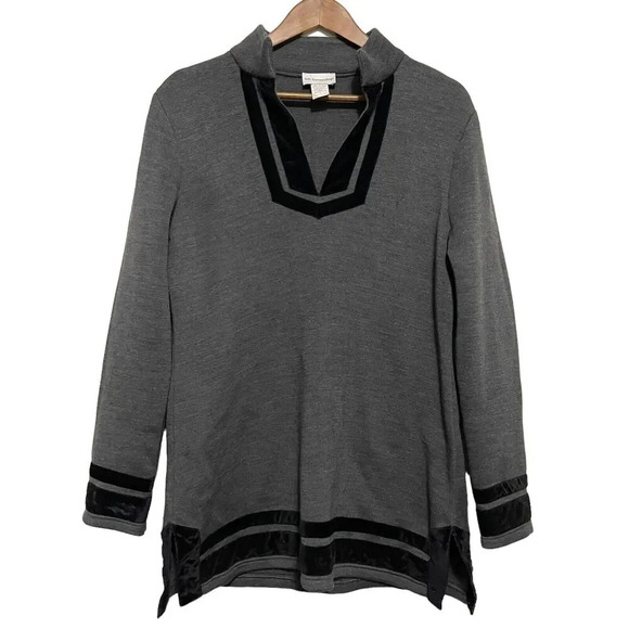 Soft Surroundings Runway Velvet Trim Pullover Tunic Sweater Size Large Gray - Picture 1 of 6